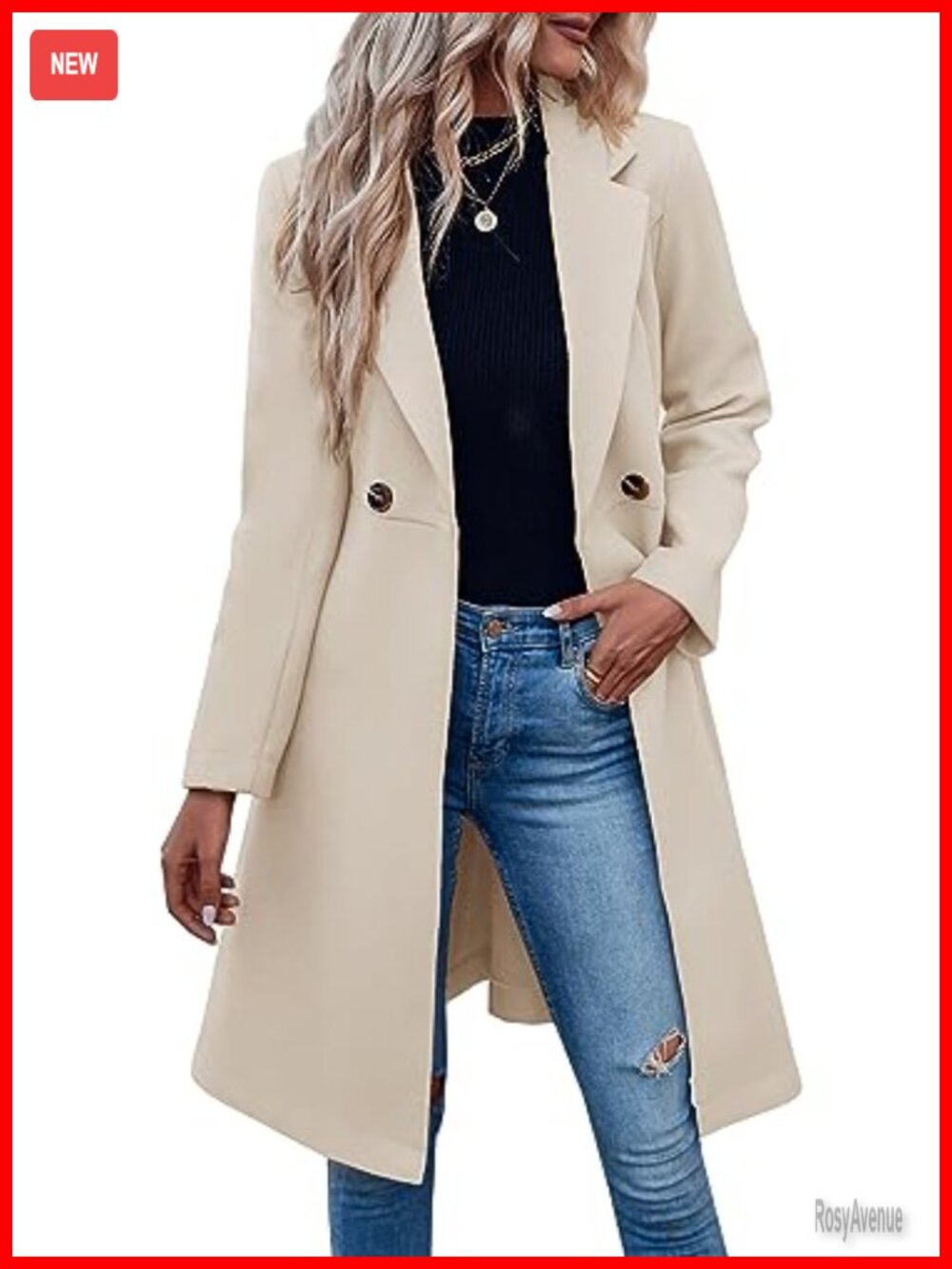 Fazortev Women's Pea Trench Coat Double Breasted Winter Overcoat